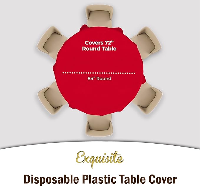 12-Pack Premium Plastic Tablecloth 84in. Round Table Cover - Red