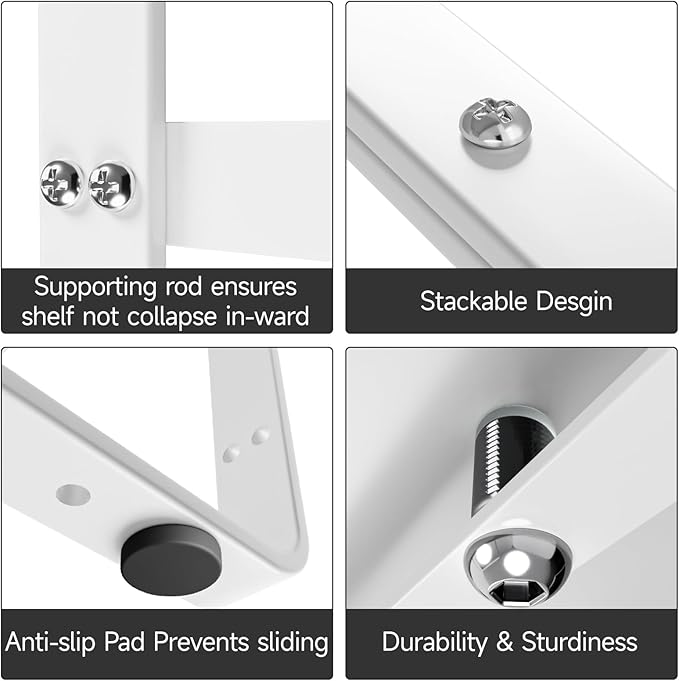 2Pack 16.5-27’’L Expandable Cabinet Shelf Organizers, Stackable Metal Shelves Extender for Kitchen Countertop Storage, Adjustable Spices Shelves Rack Stand for Cupboard Pantry, White