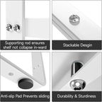 2Pack 16.5-27’’L Expandable Cabinet Shelf Organizers, Stackable Metal Shelves Extender for Kitchen Countertop Storage, Adjustable Spices Shelves Rack Stand for Cupboard Pantry, White