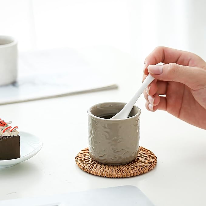 Ceramic Espresso Cups Set of 2 or 4-3oz Demitasse Cups for Coffee & Tea, No Handles, Durable & Dishwasher Safe (gray, 2)