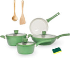 10Pcs Pots and Pans Set,nonstick Cookware Set Kitchen Cooking Set,Non-toxic Healthy Ceramic Induction Cookware Sets with firm heat-resistant handle(PFOA Free)