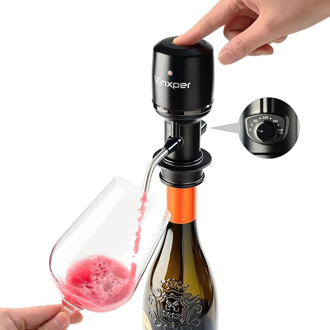 Wine Aerator Adjustable 0-4 Hours, Rechargeable Wine Air Aerator, Electric Wine Decanter, Wine Pourer for Wine, Gift for Men, Boyfriend, Dad (Black)