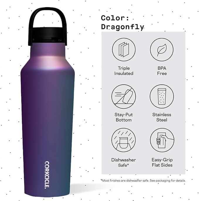 Corkcicle Sport Canteen - Keeps Drinks Cold 25 Hours - Stainless Steel Water Bottle - Triple-Insulated - Spill-Proof - Summer Drinkware Gift - Keeps Drinks Ice Cold - 20 oz - Multi-Color