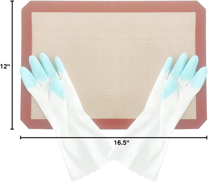 DUEBEL Non-Stick Silicone Baking Mat Set with PVC Gloves, Isomalt Tools, Pastry Isomalt Mat for Baker Confectioner- Mat 16.5”x 12” & Gloves 11.4”x 3.7”
