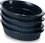 LEETOYI Porcelain Small Oval Au Gratin Pans,Set of 4 Baking Dish Set for 1 or 2 person servings, Bakeware with Double Handle for Kitchen and Home, Navy
