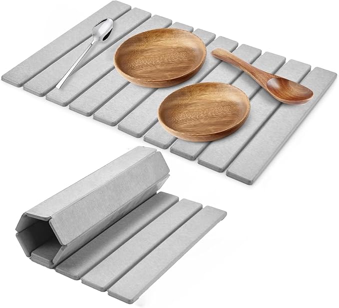 Large Stone Dish Drying Mat for Kitchen Counter,24"(L)×16"(W),Collapsible Quick Dry Dish Drying Mat,Diatomaceous Earth Mats for Cutlery, Pots and Bottles,Match Any Countertop