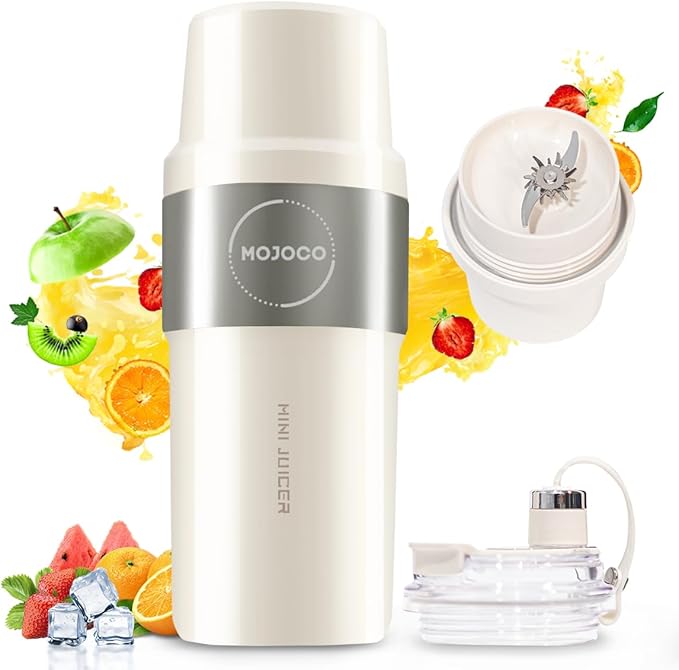 Mojoco Personal Smoothie Blender – Vacuum Insulated Blender for Fruits and Vegetables - Rechargeable Portable Blenders with Stainless Steel Blade for Travel, Camping, Gym