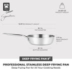BRA COOKWARE Signature Deep Frying Pan | 8 inches Professional High Skillet | Stainless Steel Deep Frying Pan | All Stovetop Compatible | PFOA Free | w/o Non-Stick Coating | Polished Finish