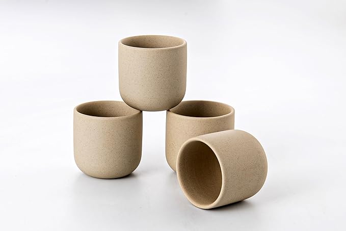 Espresso Cups Set of 4,Double Espressos Shot Cup,4 oz Ceramic Demitasse Cups,Small Coffee Cups,Tea Cups Set of 4,Espresso Accessories (Natural Beige, S)