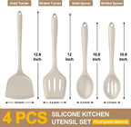 P&P CHEF Kitchen Utensil Set, 4 Pieces Non-stick Silicone Cooking Utensils, Heat-resistant Slotted Solid Spoon Turner for Frying, Mixing, Serving, Non-toxic & Easy to Clean, Khaki
