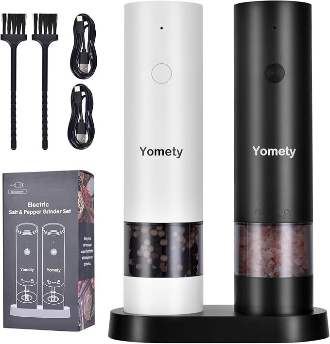 Electric Salt and Pepper Grinder Set Rechargeable Salt and Pepper Grinder Set with Adjustable Coarseness, Salt and Pepper Shakers for Kitchen Gadgets