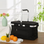 30L Large Picnic Basket, Foldable and Insulated Wild Outdoor Camping Picnic Large Capacity Picnic Basket with Handle for Picnic, Takeout, Shopping, Camping, Traveling (Black)