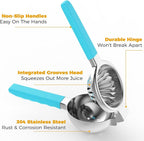 Lemon Squeezer Stainless Steel - Premium Quality, Heavy Duty Solid Metal Squeezer Bowl - Large Manual Citrus Press Juicer and Lime Squeezer (Blue)