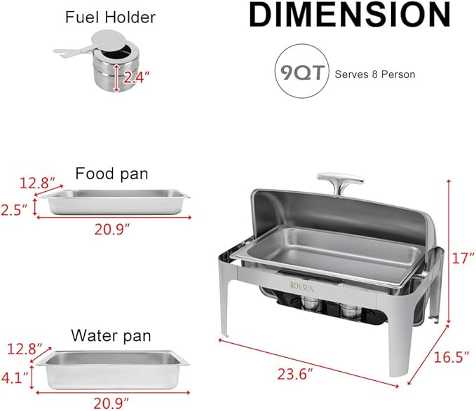 ROVSUN 2-Pack Roll Top Chafing Dish Buffet Set,9 Quart Full Size Pan Chafer, NSF Stainless Steel Rectangular Setfor Wedding,Parties,Banquet, Catering Events