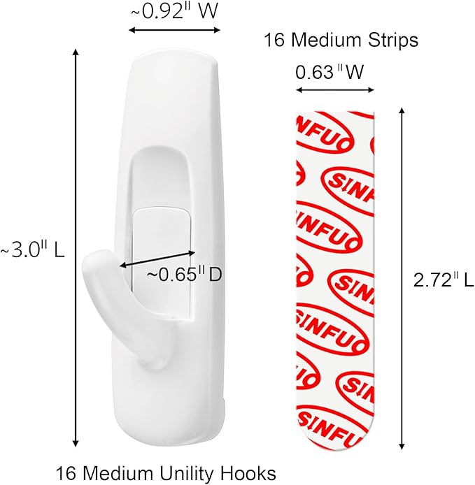 Utility Wall Hooks for Hanging Medium 16 Hooks, Damage Free Hanging Wall Hooks with Adhesive Strips, Heavy Duty Adhesive Hooks Damage Free for Key Holder, Coat, Door, Shower Hanging