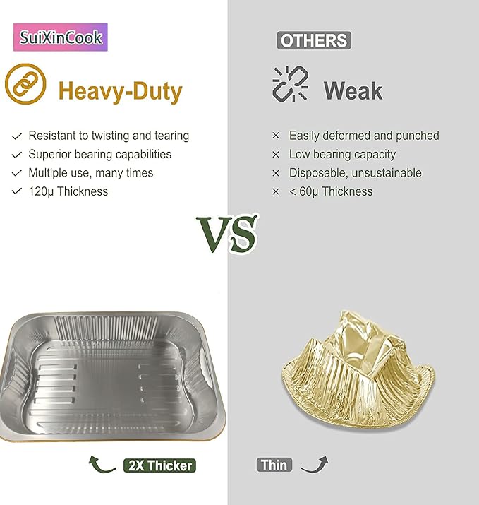 Gold Aluminum Foil Baking Pans with lids Heavy-Duty 9"×13"(10pack+10Lids), Disposable Food containers reusable F330(3500ML)