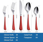 Red Silverware Set 20 Piece 18/0 Stainless Steel Flatware Red Handle Cutlery Set Service for 4 Fork Knife Spoon Set Mirror Finish Dishwasher Safe