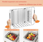 Stainless Steel Dish Drying Rack(15.2"L X 13"W X 5.8"H), Expandable Fruit & Vegetable Drain Rack over Sink, Dish Drainer Rack in Sink, with Stainless Steel Utensil Holder & Silicone Mat(16")