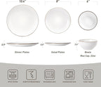 Famiware Eden Plates and Bowls Sets, Stoneware Dinnerware Sets with Gold Trim, 24 Pieces Dishes Set for 8 - Chip and Scratch Resistant, Microwave and Dishwasher Safe, White Circle