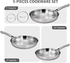 Bonnlo 5 Pieces Cookware Set, 3-Ply Stainless Steel Skillets Set with Lids, Chef's Pan Kitchen Set, Oven & Dishwasher Safe, Induction Cooking Set, PFOA & PTFE Free, Compatible for All Cooktops