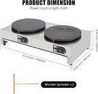 16" Commercial Electric Crepe Maker, 1500W+1500W Double Plate Pancake Maker Griddle, Adjustable Temp Control 110V Electric Crepe Machine for Blintzes, Eggs, Bacon