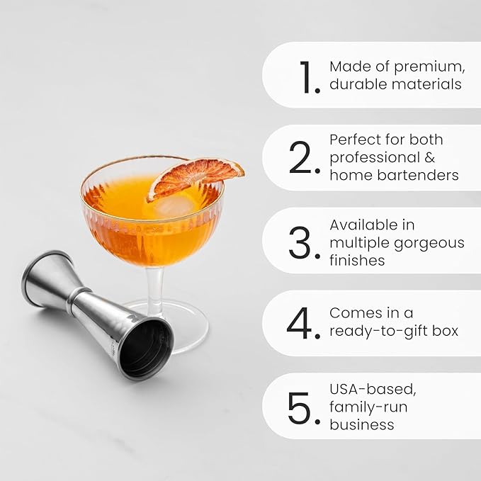 A Bar Above Premium Japanese Jigger, with 8 Measurements Inside, Professional and Heavy-Duty, 304 Stainless Steel Cocktail Double Jiggers, for Bartending, 1 Jigger, Black