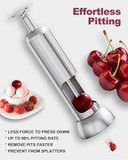 Cherry Pitter, 304 Stainless Steel Cherry Pit Remover and Corer for Large & Small Cherries, Heavy Duty, Dishwasher-Safe, Time-Saving, Effortless to Use Cherry Stoner (Press-Type)