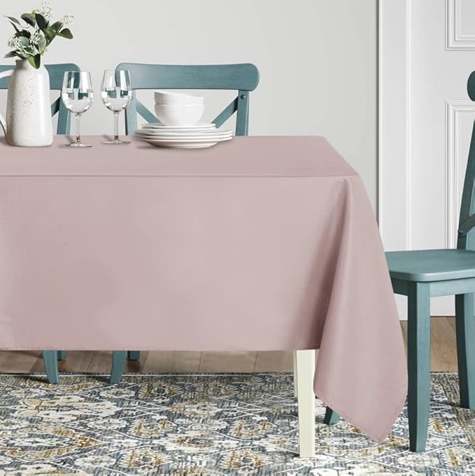 sancua Rectangle Tablecloth - 54 x 108 Inch - Stain and Wrinkle Resistant Washable Polyester Table Cloth, Decorative Fabric Table Cover for Dining Tables, Buffet Parties and Camping, Blush