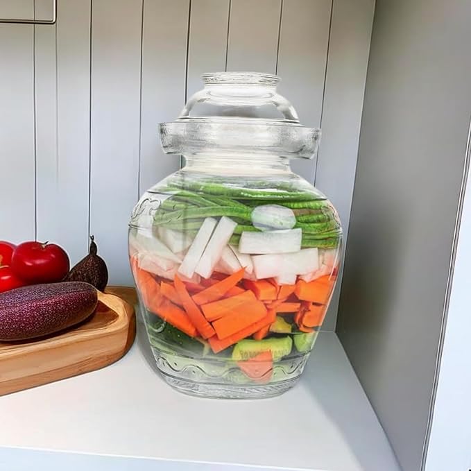 2.5 Liter Canning Pickle Fermentation Jar Glass Jar with Lid, Kombucha Crock with Water Seal for Making Pickles, Kimchi, Sauerkraut, Kombucha and Wine Brewing, Fermentation Kit
