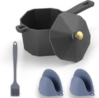 Cast Iron Sauce Pot with Lid,Premium Small Cast Iron Pan for Butter Melting, Basting and Grilling,Heavy Duty Butter Warmer, Camping Cookware,Includes Heat Resistant Gloves and Spice Brush