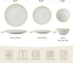 Famiware Aegean Dinnerware Set for 6, 18-Piece Plates and Bowls Sets, Stoneware Scratch Resistant Dinner Set, Handmade Irregular Round Dishes, Microwave and Dishwasher Safe, Cappuccino White
