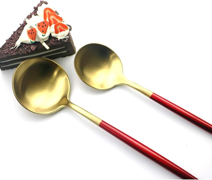 Gugrida Red Gold Flatware, Royal 20 Pieces Matte White Handle 18/10 Stainless Steel Tableware Sets for 4 Including Forks Spoons Knives, Camping Silverware Travel Utensils Set Cutlery (Red Gold)