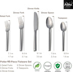 Alata Potter 40-Piece Forged Silverware Set, Service for 8 – Premium Stainless Steel Flatware Set, Modern Design with Satin Finish, Ideal for Home, Kitchen, Party, Camping