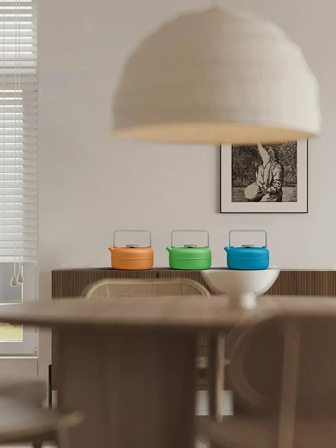 Toptier Teapot with Removable Infuser, Cast Iron Tea Kettle Stovetop Safe, Solid Geometry Cylinder Design Tea Pot Coated with Enameled Interior for 27 Ounce (800 ml), Emerald Green