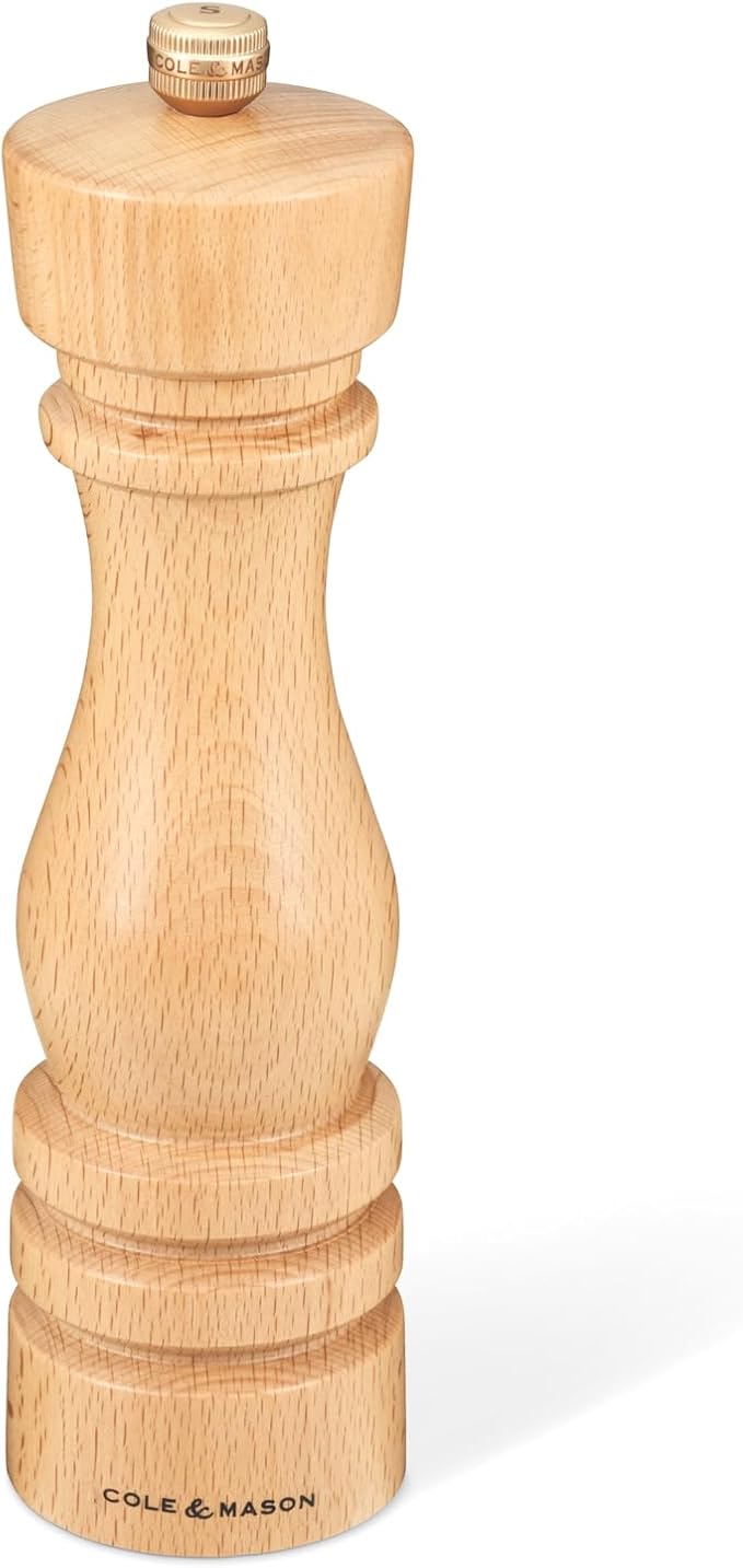 Cole & Mason London Refillable Spice Mill - Kitchen & Home Accessory - Table Salt Grinder - Salt Mill with Ceramic Mechanism - 8", Natural Beech