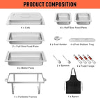 MEEZY 4 Pack 9QT Chafing Dish Buffet Set, Stainless Steel Buffet Chafers with Full Size, Half Size, Size Pan Foldable Catering Food Warmer for Wedding Banquet Catering Party