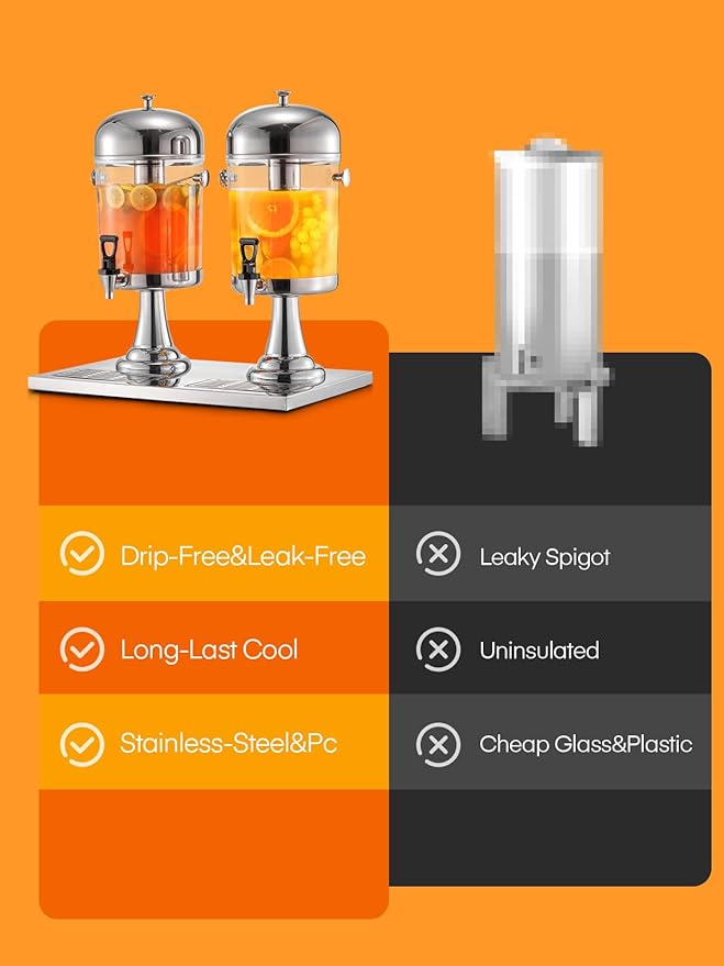 Beverage Dispenser, 4.5 Gallon Drink Dispensers for Parties, Stainless Steel Drink Dispenser with Ice Core, Drip Tray, Beverage Dispenser with Stand for Restaurants, Homes, Bar and Hotels