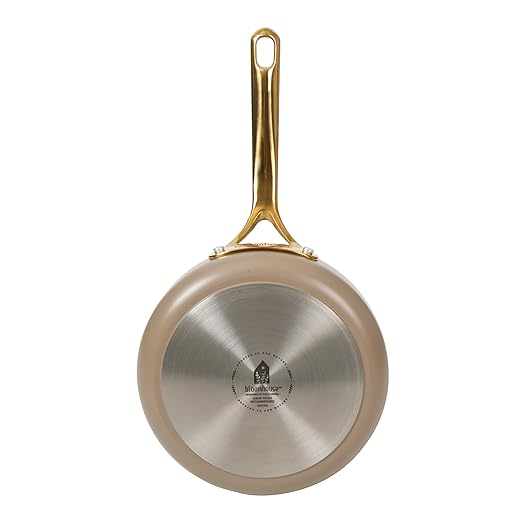 Bloomhouse - Two Time Oprah's Favorite Things Winner - 8 Inch Heavy Duty Aluminum Premium PFA Free Ceramic Nonstick Saute/Deep Frying Pan Skillet - Cappuccino Cream with Gold Handle