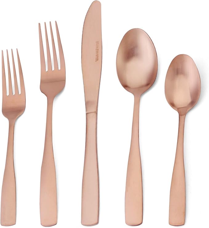 Matte Rose Gold Silverware Set, 20-Piece Stainless Steel Flatware set, Tableware Cutlery Set Service for 4, Utensils for Kitchens, Dishwasher Safe