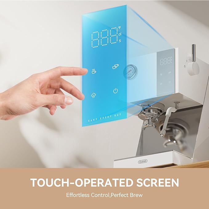 Gevi Espresso Machine with OPV, 20Bar Espresso Maker with Milk Frother Steam Wand, Dual Display, 58mm Portafilter, Stainless Steel Espresso Machines for Espresso/Latte/Cappuccino, White