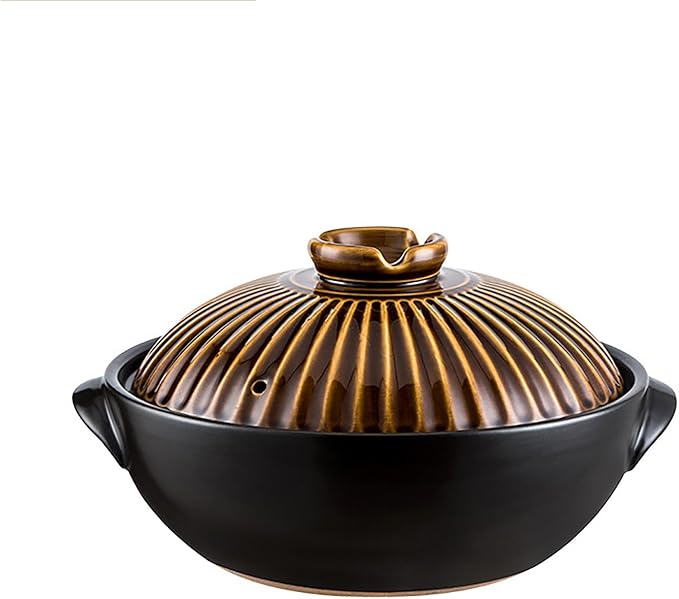 Japanese Donabe Ceramic Hot Pot Retro Heat Resistant Shallow Dutch Oven,Non-Stick Cookware Pot with Lid and Dual Handle for Cooking,Soup, Rice, Stew, Casserole, Noodle,Vintage Copper,11in