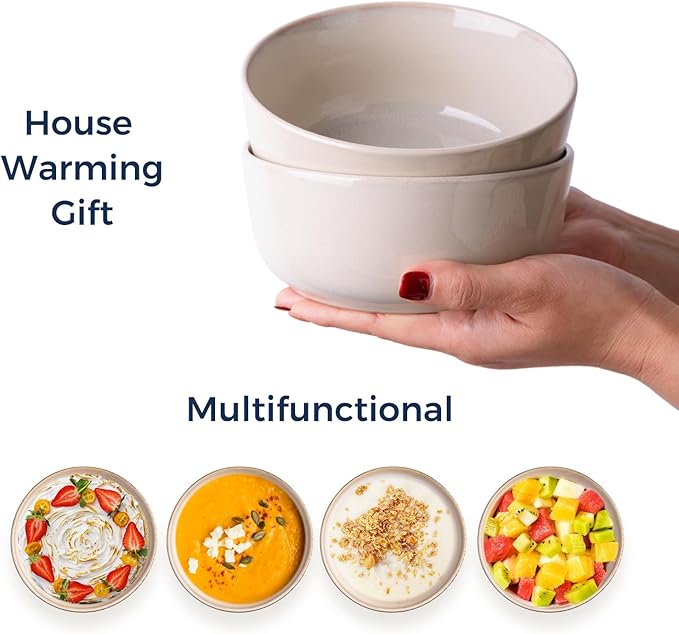 AmorArc Cereal Bowls Set of 6 for Kitchen, 26oz Stoneware Soup Bowls Set for Cereal Soup, Modern Kitchen Bowls for Meal, Dishwasher &Microwave Safe, Reactive-Color