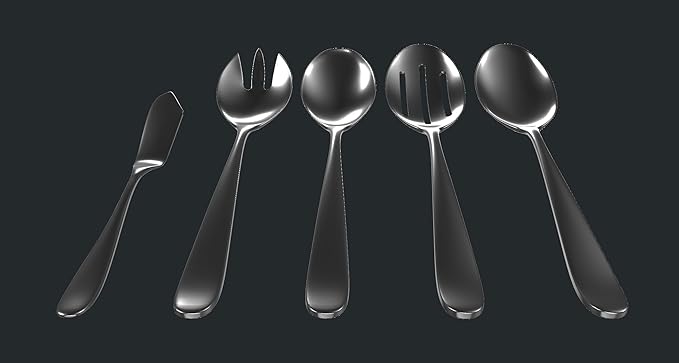 Serving Utensil Set – 18/10 Stainless Steel Serving Spoons, Salad Servers, Butter Knives, Mirror Finish, Dishwasher Safe, Elegant and Durable (10-Piece Serving Set, Fidenza)