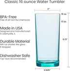 US Acrylic Classic Plastic Reusable Drinking Glasses (Set of 6) 16oz Water Cups Assorted Colors | BPA-Free Tumblers, Made in USA | Top-Rack Dishwasher Safe