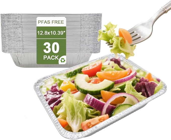 Aluminum Pans 9x13 Disposable Foil Pans Half Size (30Pack) Baking Pans Roasting Pan Great for Cooking, Heating, Storing