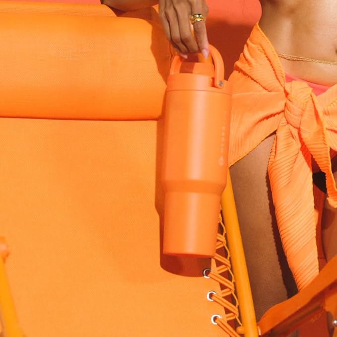 HydroJug Sport - Stainless Steel Tumbler with Straw, Vacuum Insulated, 32oz Leakproof Water Bottle, Ergonomic Design, Reusable, Dishwasher Safe, Rubber Base, Durable for Gym or Outdoors, Tangerine