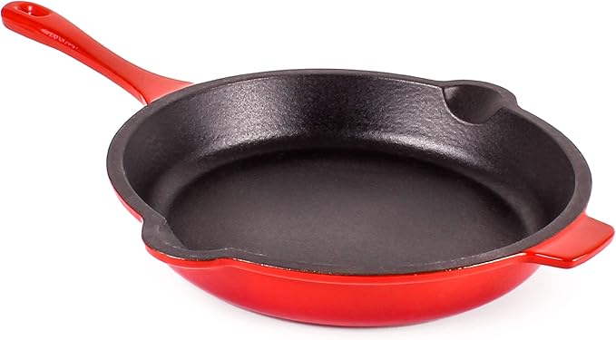 BergHOFF 9Pc Neo Cast Iron Cookware Set, Silicone Heat Spatulas, Matching Lid,Oven Safe Up To 400°F, Red