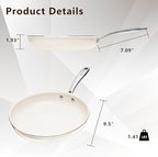 9.5" Ceramic Nonstick Frying Pan, Skillet, Cooking Pan Non Toxic with Stay Cool Handle for Induction, PTFE & PFAS & PFOA Free, Dishwasher/Oven Safe, White