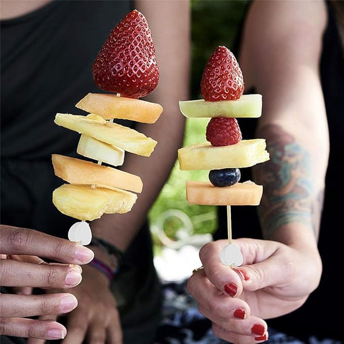 Minisland White Love Heart Cocktail Picks, 4.7 Inch Long Bamboo Fancy Toothpicks for Appetizers, Decorative Valentines Bridal Wedding Party Food Drinks Garnish Fruit Skewer Sticks 100 Counts -MSL135