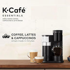 Keeurig K-Café Single Serve Coffee Maker, Built-In Milk Frother, Latte & Cappuccino Brewer, Espresso Shot, 3 Brew Sizes, 42 oz Water Reservoir, Travel Mug Friendly, Compact Design (Black 42oz)